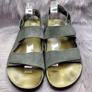 Ecco Leather Sandals Mens Size 44 10-10.5 Grey Hook Loop Adjustable Straps